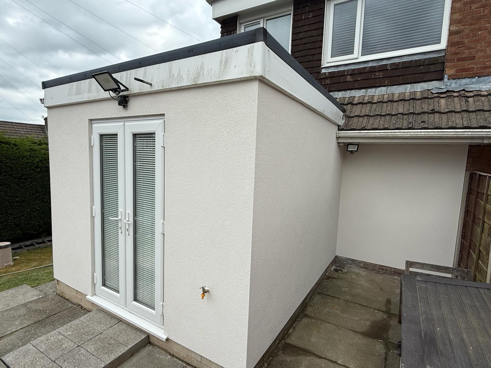 UK extension interior fully bonded and skimmed by MCB — smooth even finish ready for decorating